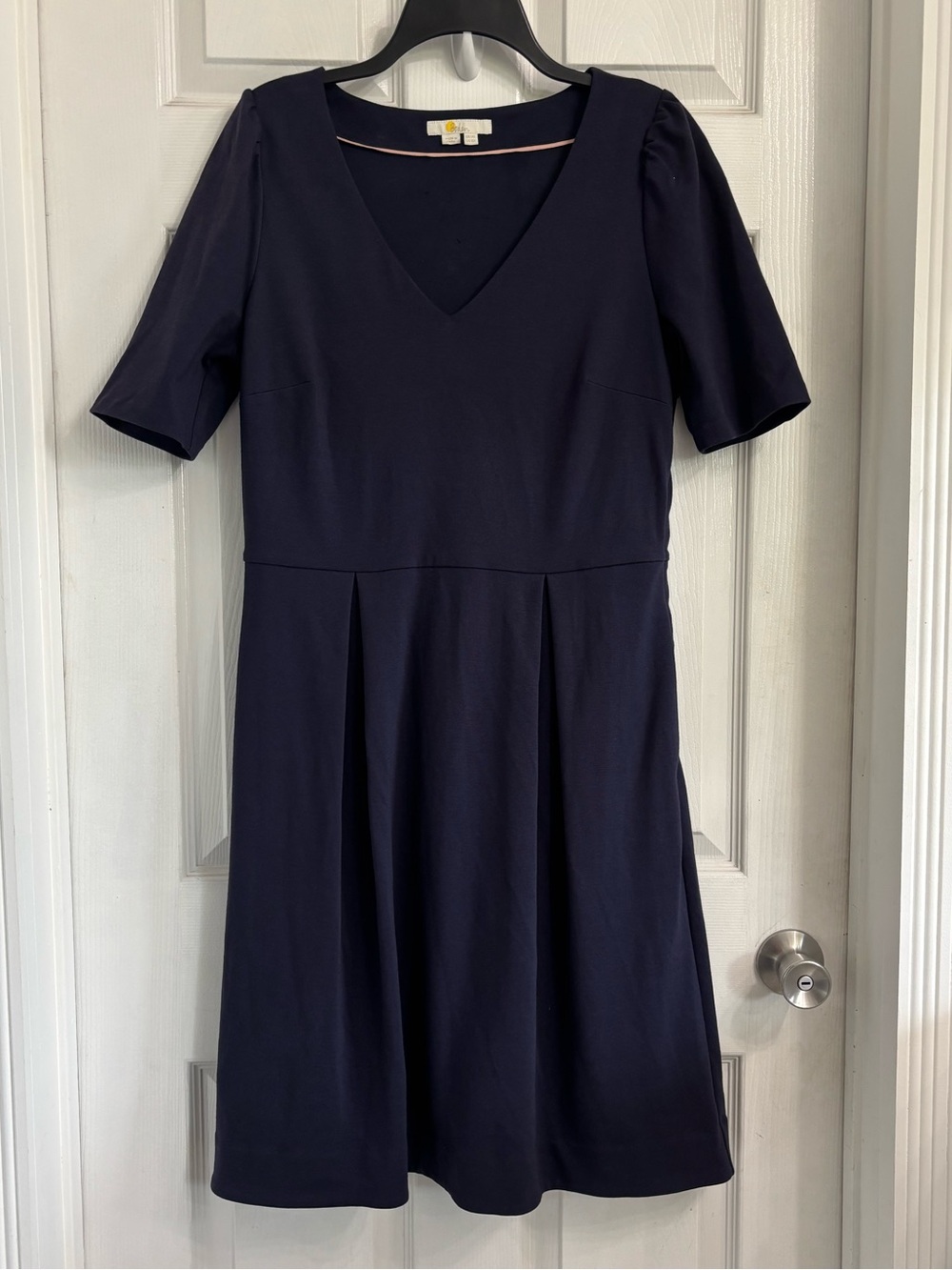 Boden Navy V‑Neck Dress Fit n Flare Size 10L Short Sleeve
